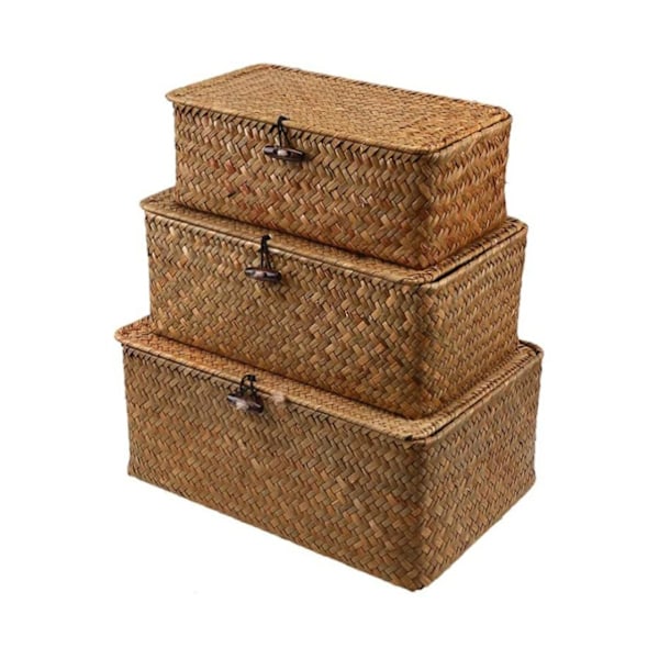 Basket With Lid Seaweed Laundry Rattan Organizer Box For Bathroom Living Room