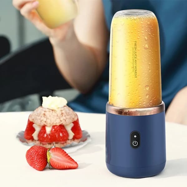 (ee)6 Smoothie mixer Blender automatisk liten elektrisk juicer blue double cup