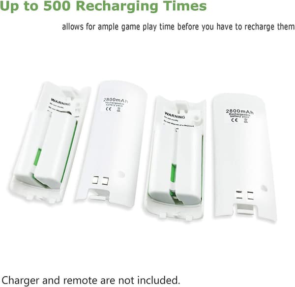 (ee) 4-pak genopladelige batteripakker til Wii og Wii U Remote Controller 2800mAh