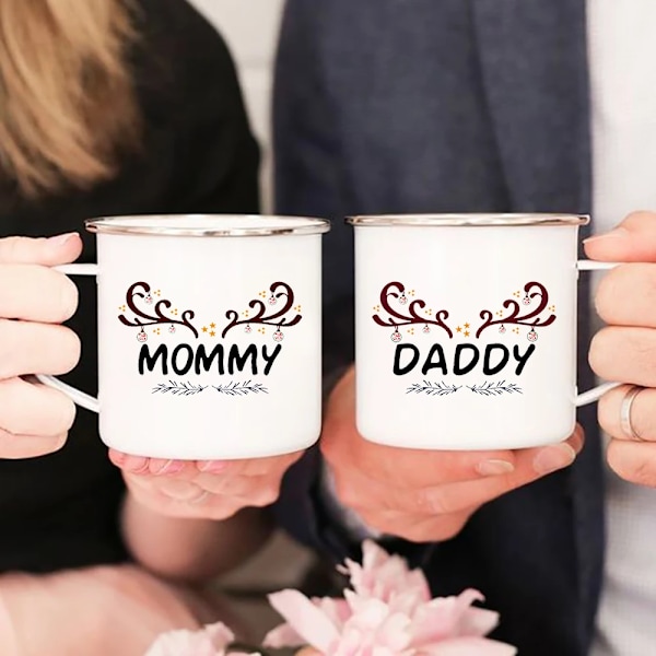 Mom Dad Creative Print Enamel Coffee Mugs Home Party Beer Drink Juice Cola Cups Handle Milk Mug Husband Wife Lovers Funny Gifts