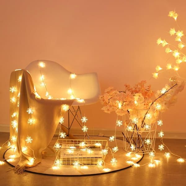 1,7 cm Snowflake LED Warm String Lights, 6 m 40 LED, USB/Battery Powered, Camping & Christmas Decoration 6m