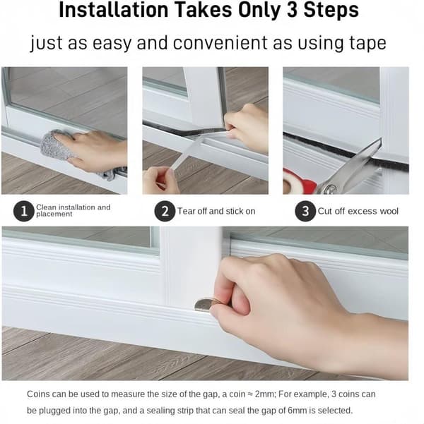 Self-adhesive sealing strip for doors and windows, 0.35\" wide x 0.2\" (10 m/thick - grey)