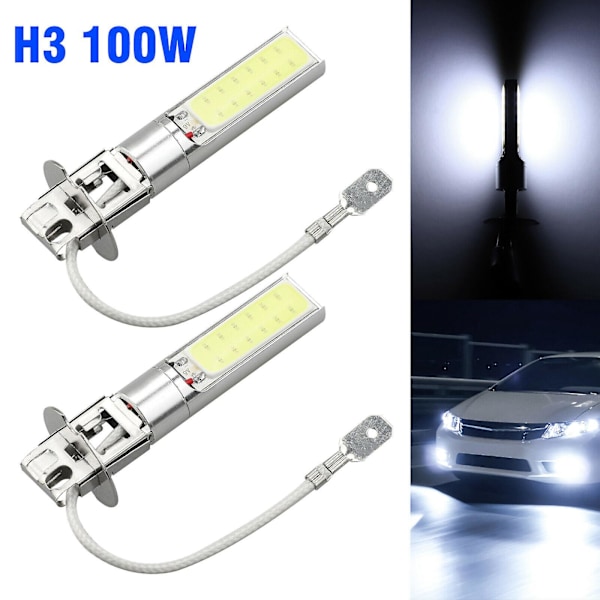 2X H3 100W LED Sumuvalot Auton Ajovalo DRL 6000K Valkoinen Suurteho