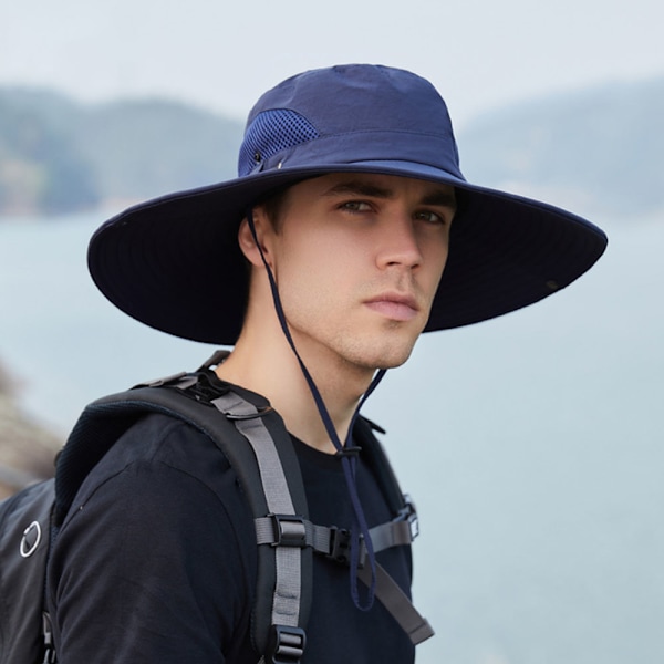 Solhatt Anti-UV UPF 50+ Utomhus Fiskehatt Bred Brim Fiske (Marinblå){ee} C