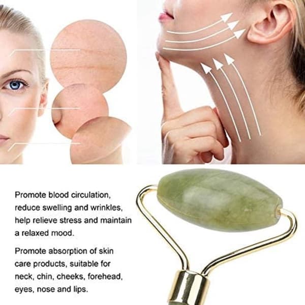 Grön Jade Roller och Gua Sha-set - 5 delar naturlig jade-ansiktsroller för ansiktsmassage och lymfdränage