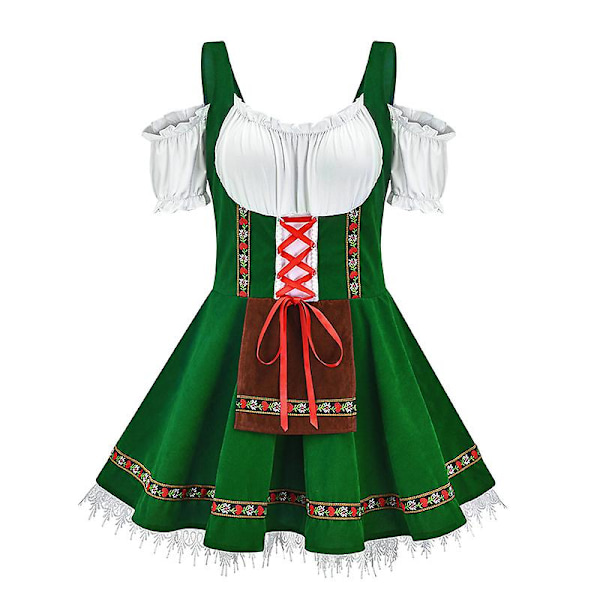 Traditionell Par Kostym för Par Oktoberfest Pub Bartender Servitris Outfit Cosplay Karneval Halloween Festlig Klänning Grönare Grönare greener S