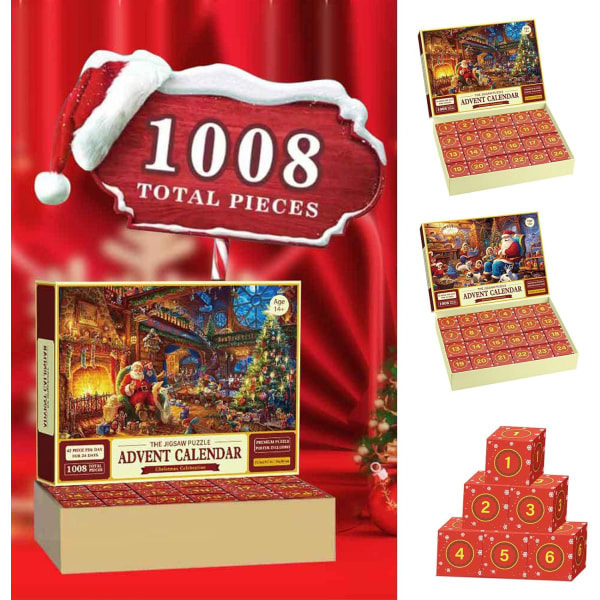 Puzzle Julekalender 2024, 1008 puslespilsbrikker 24 dage til Jul Nedtællings Julekalender Juleblomst Måneskinsnat