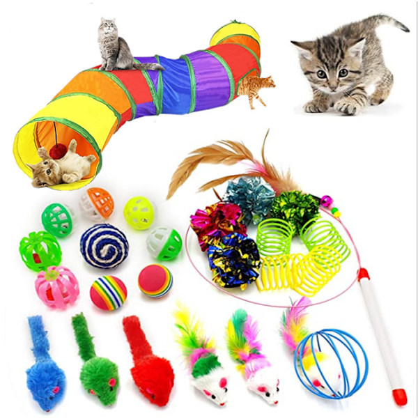 Katt Lekset, Plyschmus, Regnbåge Kattunnel, Roliga Kattprodukter (28 Set)