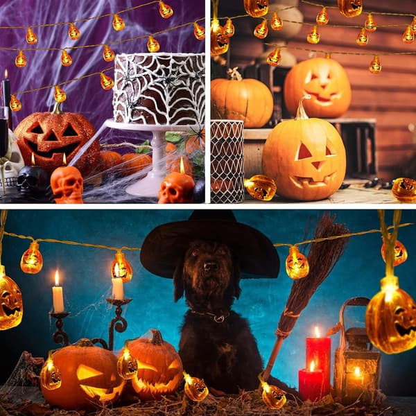 Halloween Gresskar Lyslenke, 3 meter 20 LED Halloween Lys 3D Krystall Gresskar Lys med 2 Lysmoduser, Batteridrevet{ee}