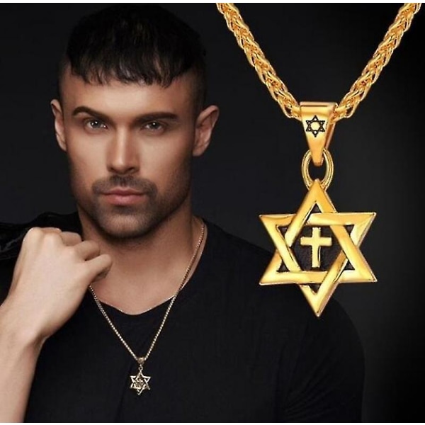 Trendigt Mogan David Star Pendant Israel Jewish Högkvalitativ Legering Kedja Star Of David Halsband för män Smycken