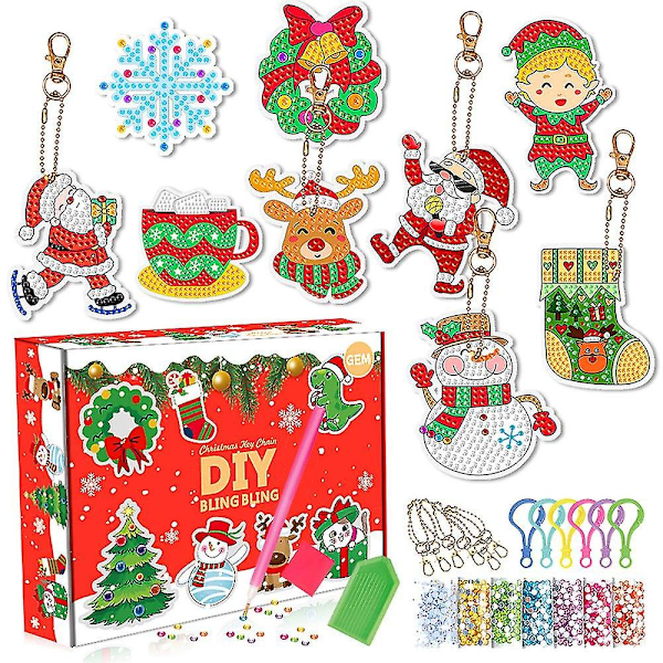 24 Dages Nedtælling til Jul Julekalender DIY Diamantmaleri Sæt Håndværk Nøglering Blind Box Chi