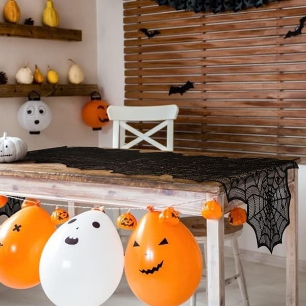 Halloween Dug Sort Blonde Edderkoppespind Design Til Fest Spisebordsdekorationer 33x183cm