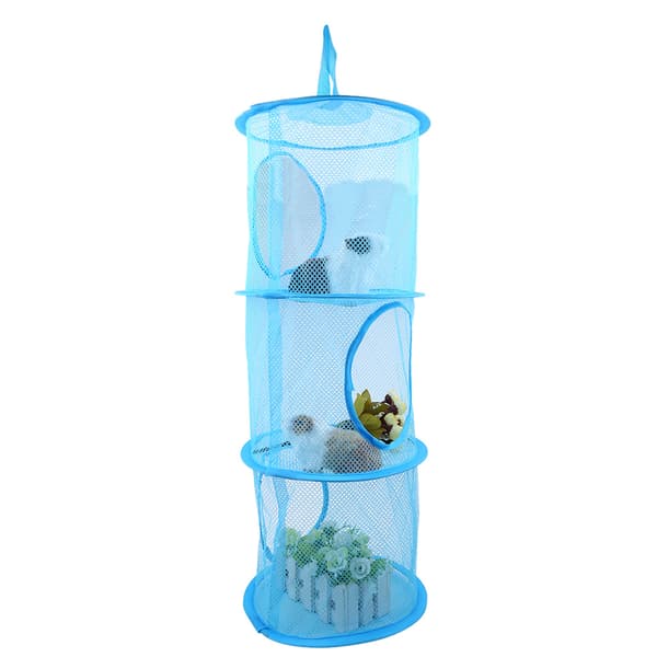 Multilayer Drying Rack Foldable Hanging Mesh Toy Storage Basket Underwear Organizer Cage Blue