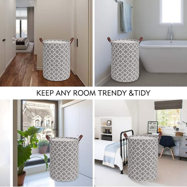 48L Large Laundry Hamper with Durable Leather Handle, Drawstring