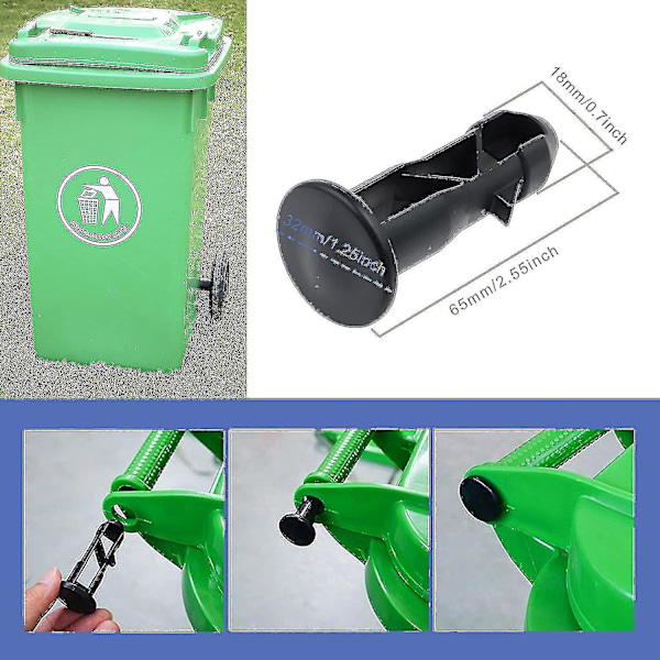 DB 3 Paria Saranaruuvit Saranatapit Roskakorin Kanteen Sopivat 240/120/100/60L Ulkoroskakoreihin, 65mm x 18mm, Musta Muovi