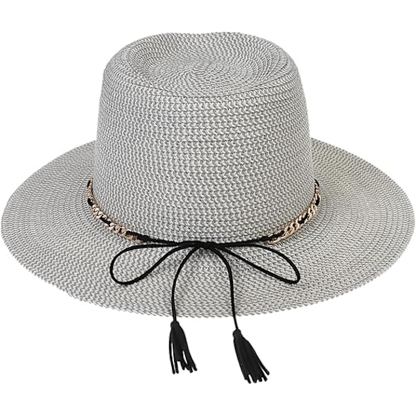 Sommer Stråhat, Bredskygget Sammenfoldelig Dame & Herre, One Size, Strandhat{ee] F beige + gray
