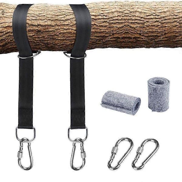 Hängmatta Ultraresistent mot tunga remmar Upphängning 150CM med D-ring - Två karbinhakar - Maxlast 500KG, Fästrep för trädgårdsgunga