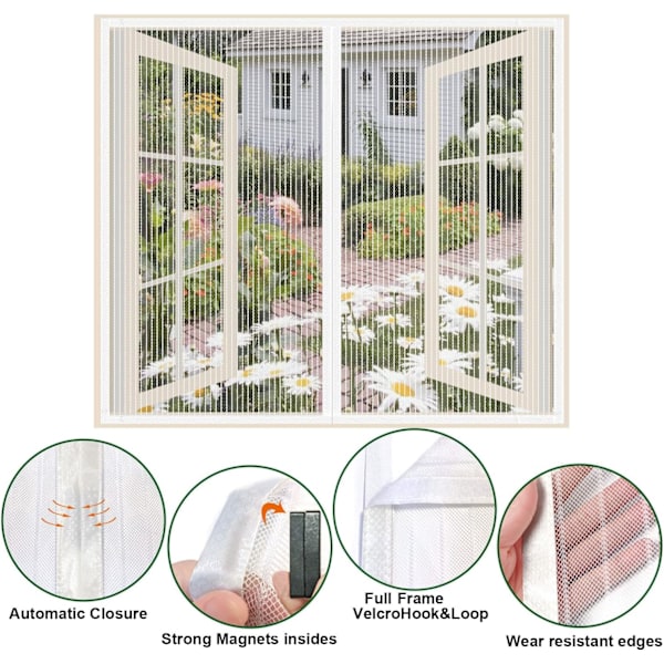 Magnetisk insektskjerm vindu, magnetisk insektsdør myggnett skyvedør med magneter anti mygg insekter, fint nett, med borrelås svart black 150*180CM