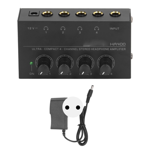 HA400 Ultra Compact 4-kanals stereohörlursförstärkare Lågbrus hörlursförstärkare 100?240V EU-kontakt