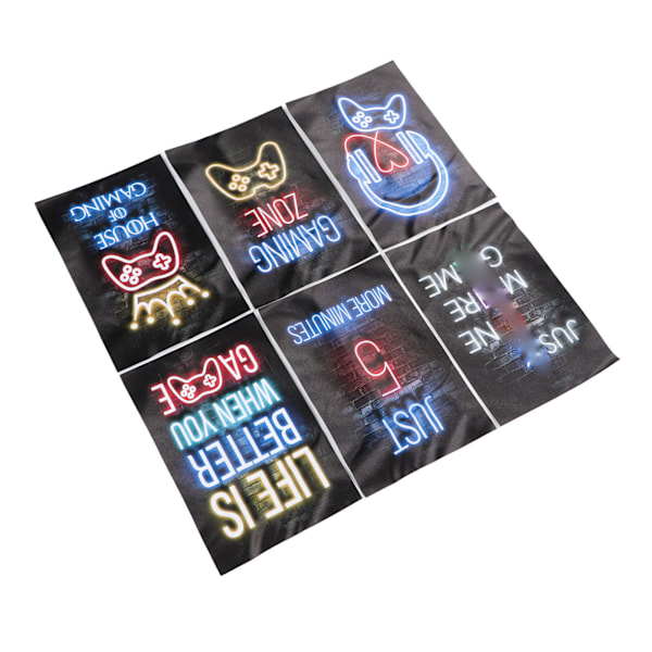 6 stk. Neon Gaming Plakater 20x30cm Fargerik Spillrom Lerret Veggkunst Dekor for Gutterom{EE}