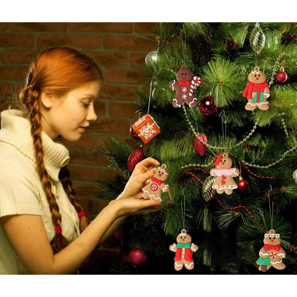 12 stk Pepperkake-mann Pynt til Juletreet, Assorterte Pepperkakefigurer Pynt, Juletre Hengedekorasjoner, 7,6 cm Høy