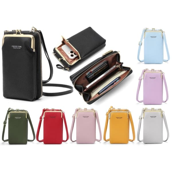 Mobile Case Wallet Card Holder Bag with Shoulder Strap - immediate delivery deep pink