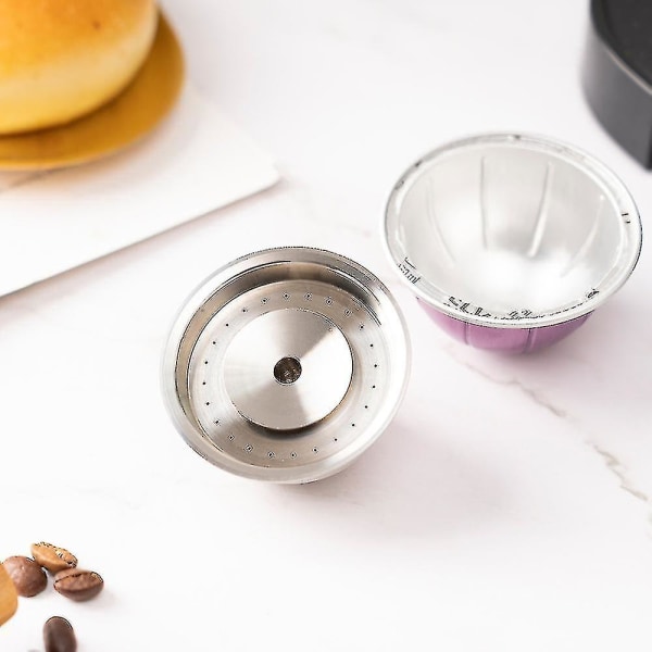 Silver fyllbara kaffekapslar i rostfritt stål - Återanvändbara kaffekapslar set kompatibel med Nespresso Vertuo kapsel