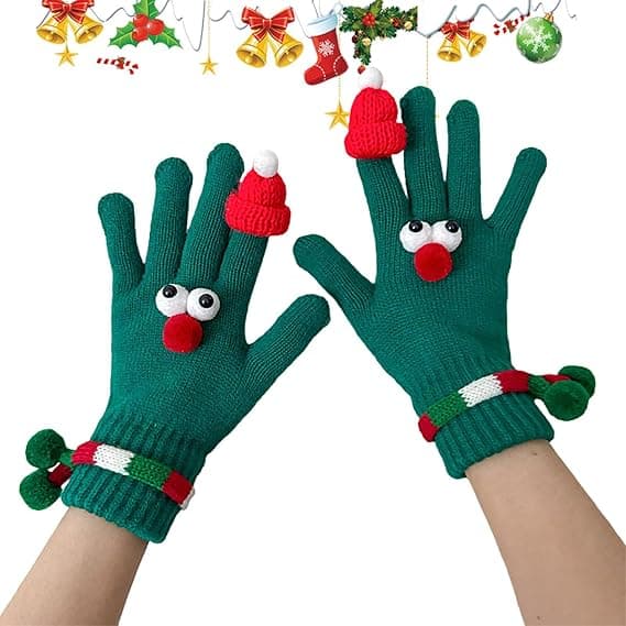 Julklapp Ögonmask Mönster Handskar för Kvinnor Jul Vinter Grönsaksdesign Varma Stickade Pekskärm