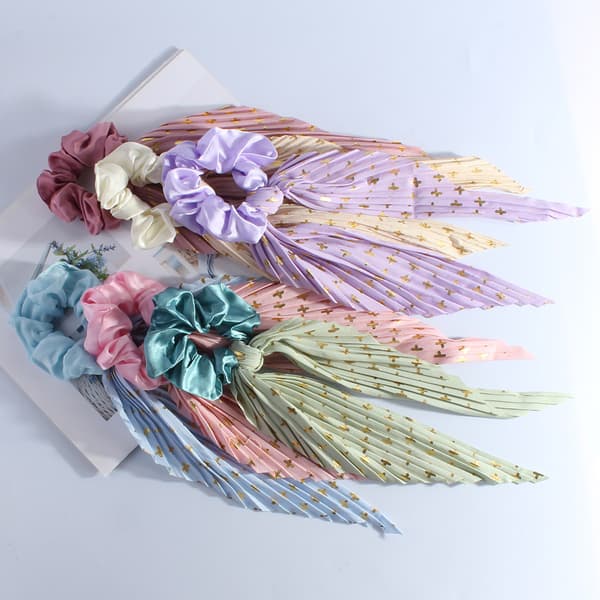 Håndlavet Vintage Flæse Hår Scrunchie, Retro Bånd Hestehale Elastik Hårbånd til Kvinder og Piger Sky blue