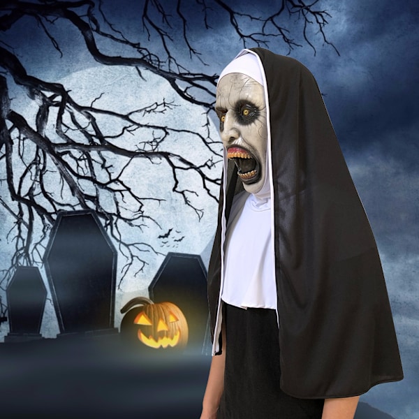 Halloween Nonne Horror Maske Cosplay Skræmmende Latex Masker Med Hovedtørklæde Fuld Ansigt Hjelm Halloween Fest Rekvisitter