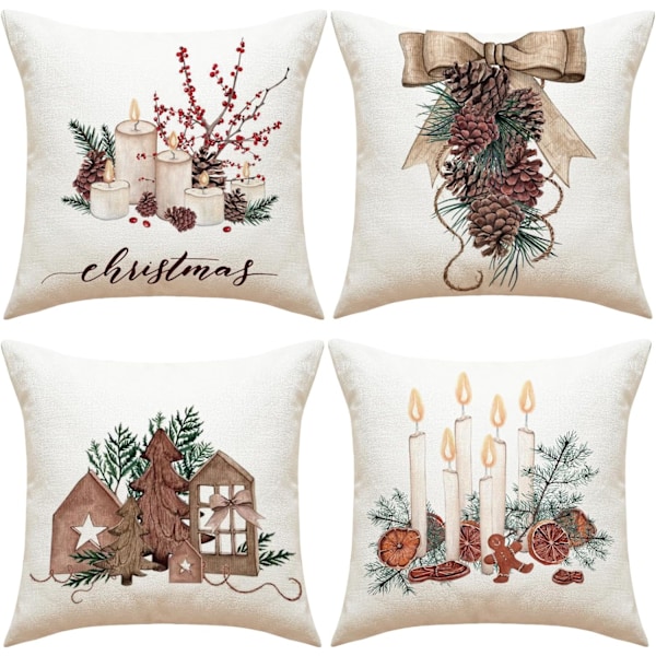 Pcs Merry Christmas Pillowcase Christmas Gifts Square Pillowcase Linen Zipper Pillow Case (18x18 Inch)