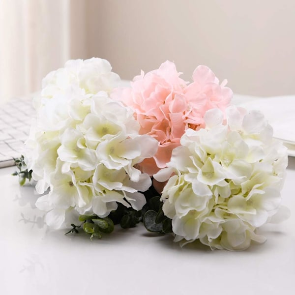 10 stk. hvite hortensia silke blomsterhoder pose elfenben hvit