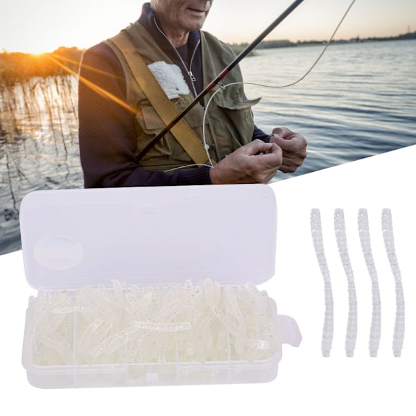 100 st 6 cm silikon vita konstgjorda maskar daggmaskar mjuka fiskedrag beten fiskeutrustning tillbehör kit