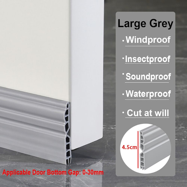100 cm Tätningslist för dörrbotten Dragstopp STOR Large Grey-45mm Large Grey-45mm