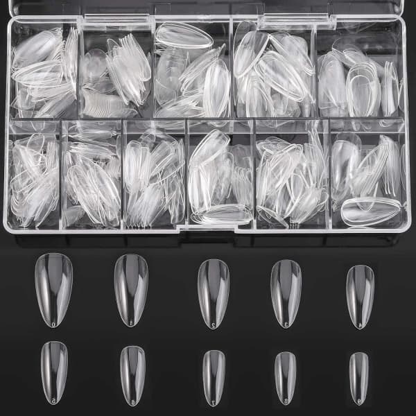 Mandelformede falske negletips - Medium Almond Shaped Clear Nails Full