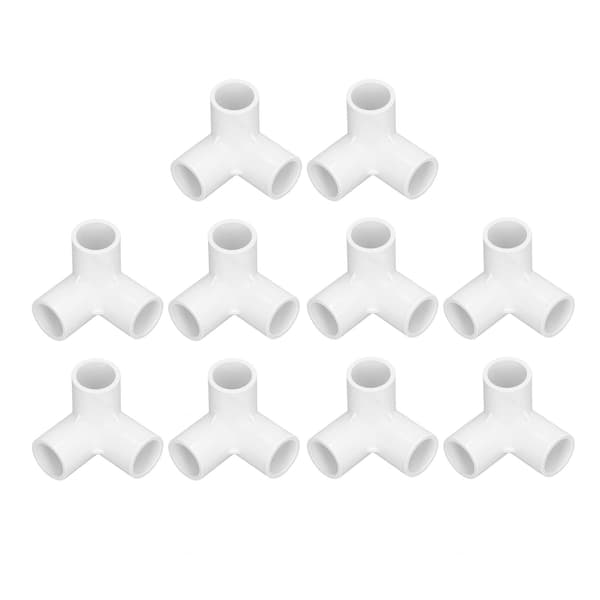 10 stk. 3-vejs PVC-rørforbindelse, lige bøjning T-kobling 20 mm indvendig diameter hvid
