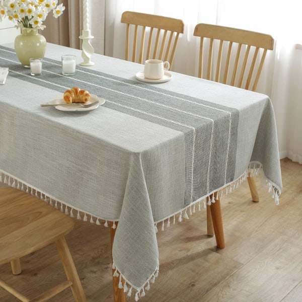Bordsduk i bomullslinne, vattentät, skrynkelfri, lantlig stil, mjuk tygduk, grå, 140 x 178 cm, 4-6 sittplatser