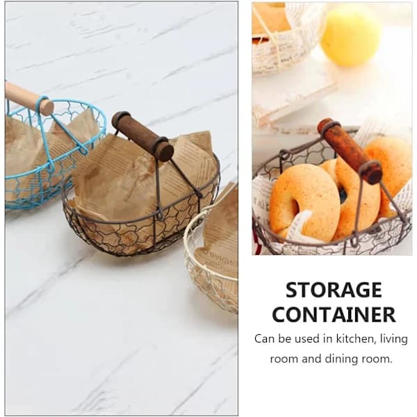 Black Metal Egg Basket Kitchen Storage Basket (18.00X12.00X12.00 cm)