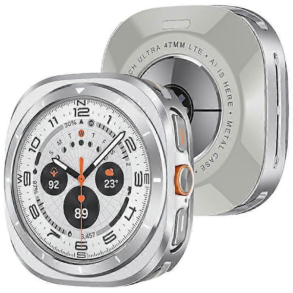 Skyddsfodral för Samsung Galaxy Watch Ultra 47mm, Klockram i aluminiumlegering PC{ee】 Silver White