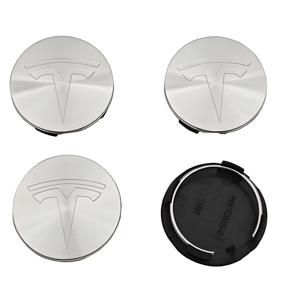 4-pack Tesla Center Caps - Wheel Hub Emblems 56mm Silver silver