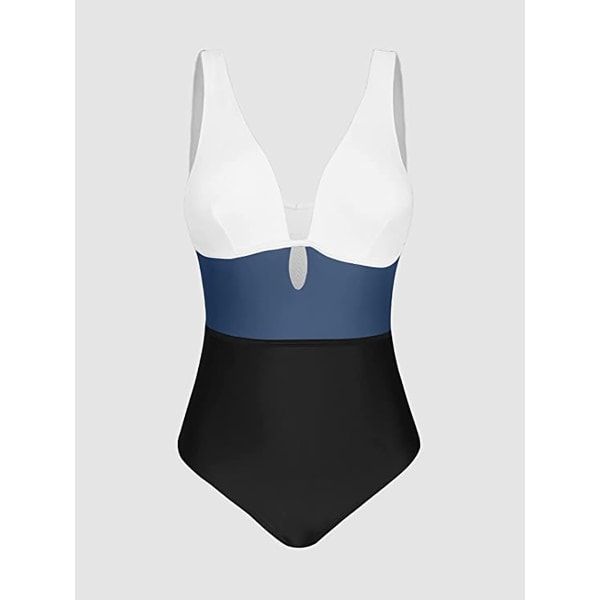 Monokini Baddräkt för Dam med Djup V-ringning och Färgblock Blå L{EE}