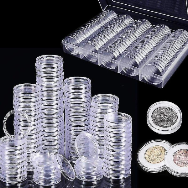 100 st plastmyntkapslar Myntsamling med förvaringslåda för myntsamling