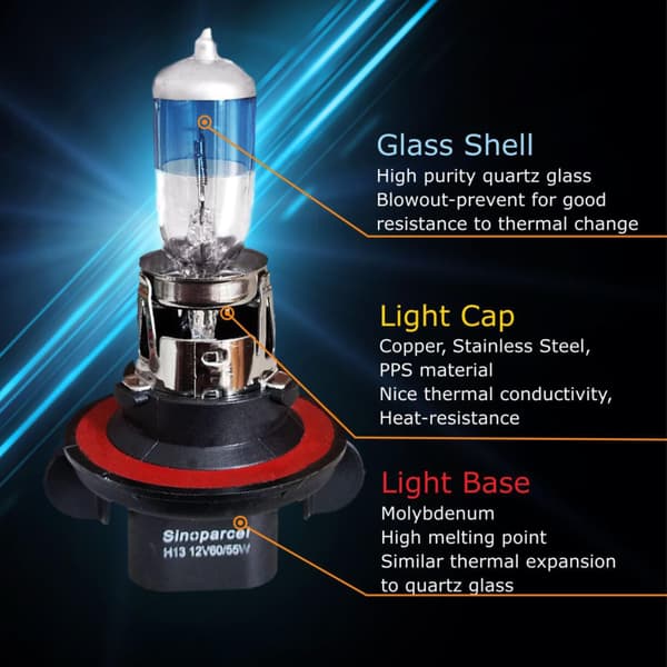 H13/9008 Halogen High and Low Beam Headlight, 220% More Brightness Replacement for Standard 60W/55W Bulb, 2-pack