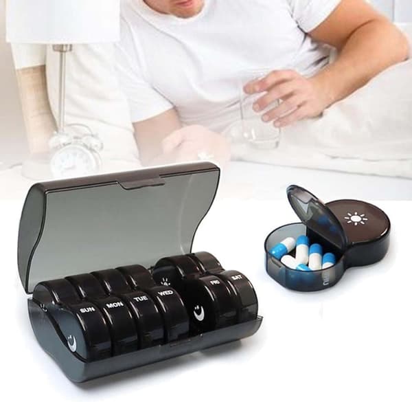 Rund Dosett / Medicindosett, rund 7-dagars medicinförvaring Black