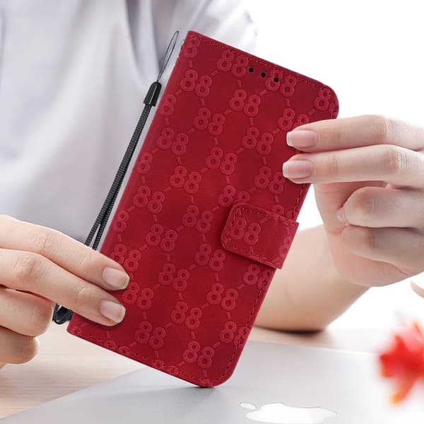 Dobbelt 8-format reliefbeslag kortholder pung etui egnet til iPhone 7/iPhone 8/SE (2020), lavet af PU-lædermateriale Red