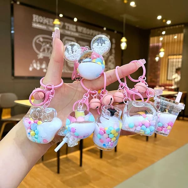 Nyckelring Docka Väska Dekoration Tecknad Stil Nyckelring Berlock Bubble tea cup