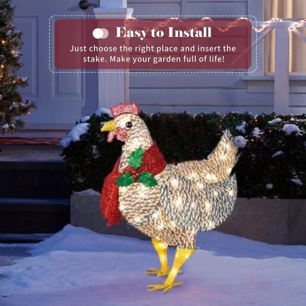 Ljus Chicken med Scarf Jul Dekoration Lysande Kyckling Jul Dekorationer Belysning Kyckling Gräsmatta Jul Dekoration Liten Svart