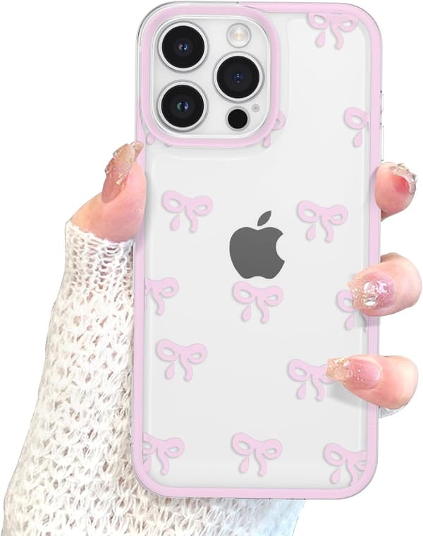 Transparent Floral Ribbon Phone Case for iPhone 16 Pro with Raised Camera Protection iPhone 16PRO