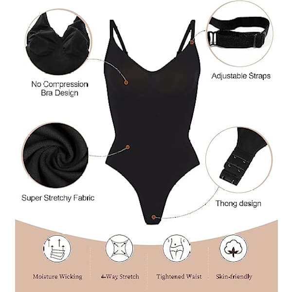 Body for Women Tummy Control Shapewear Sømløs Formende Thong Body Shaper Tank Top svart svart black 2XL