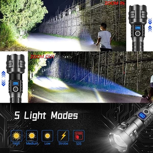 Super Bright High Lumen Flashlight, Rechargeable, 100,000 Lumen LED Flashlight, Brightest Flashlight for Camping, Emergencies
